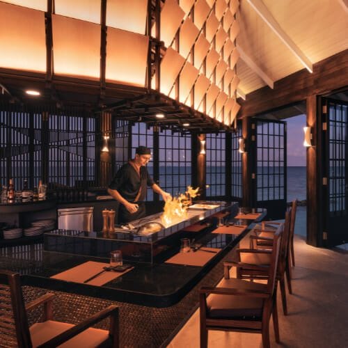 Teppanyaki Chef at Mizu, Nova Maldives, in action