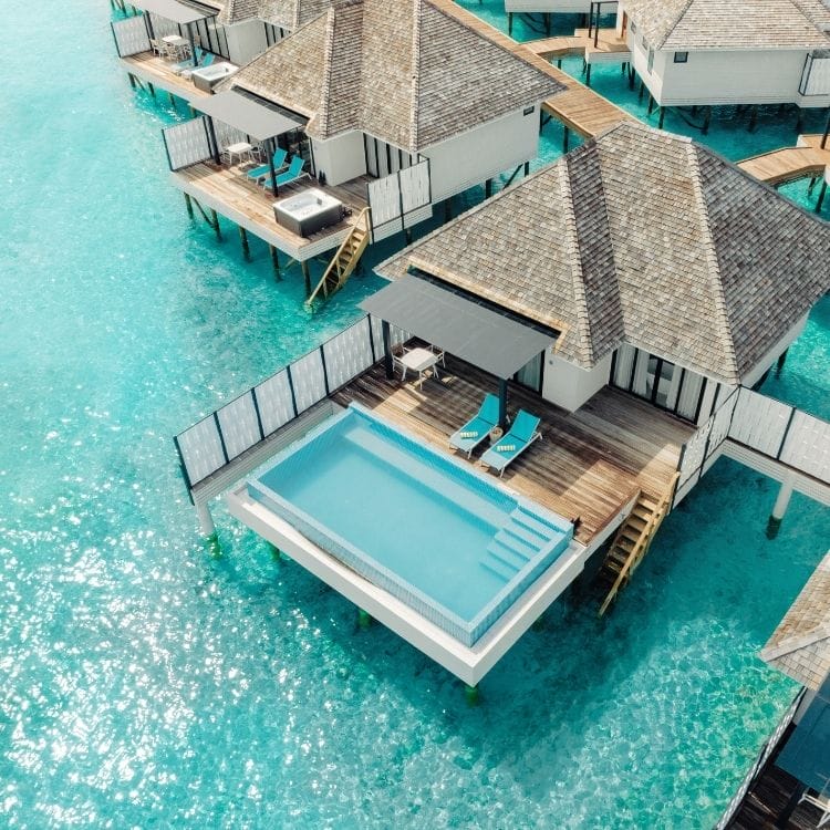 Aerial of water villa with private pool at Nova Maldives