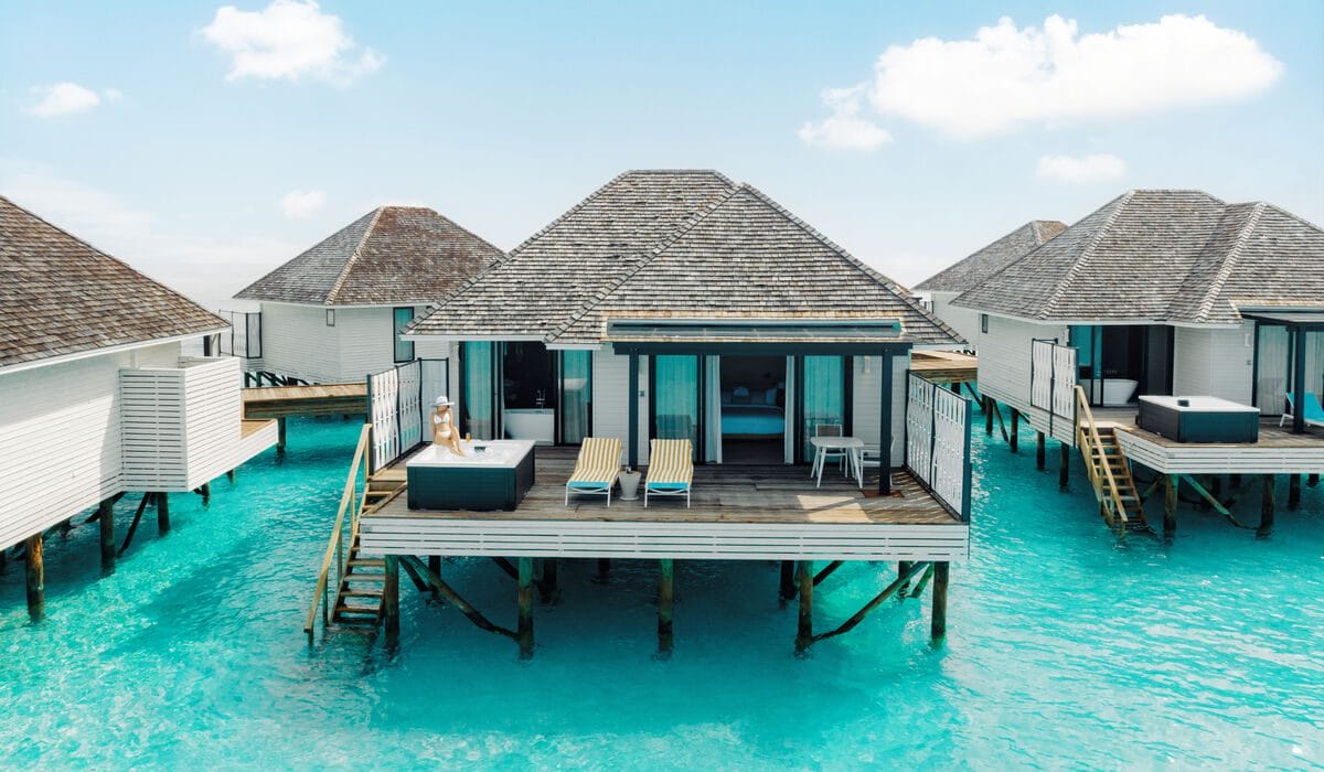 Exterior of water villa with jacuzzi at Nova Maldives